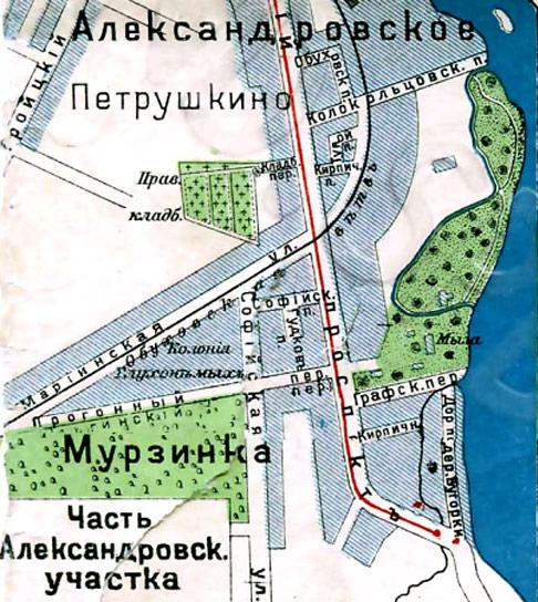 Мыза на берегу Невы в Мурзинке на карте Петрограда 1916 года Мыза на берегу Невы в Мурзинке на карте Петрограда 1916 года
