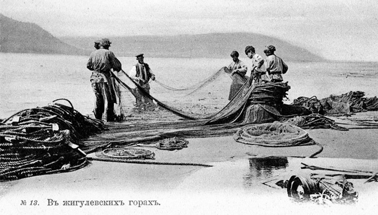 рыбный промысел в Жигулевских горах, Поволжье, фотография XIX в.