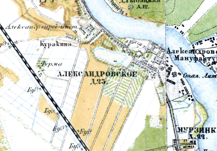 Фрагмент карты Санкт-Петербурга и Санкт-Петербургской губернии 1870-1890 г.