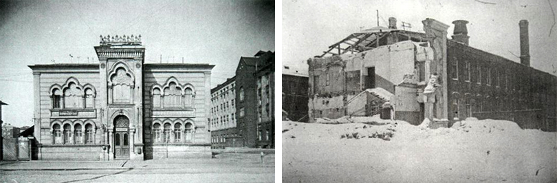 Фасад здания бывшей бани Обуховского завода, 1934 и 1944 гг.
