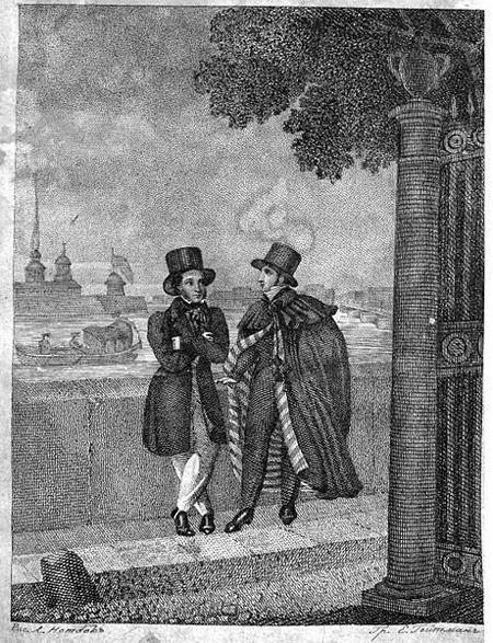 Иллюстрация к отрывку «Евгения Онегина», опубликованная в «Невском альманахе» (1829 г.) Художник А. В. Нотбек