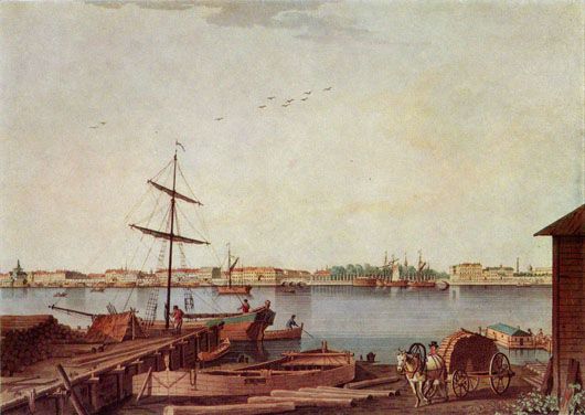 Набережная Невы от Литейного двора до Марсова поля с Петербургской стороны. Патерсен Б. 1799 год.